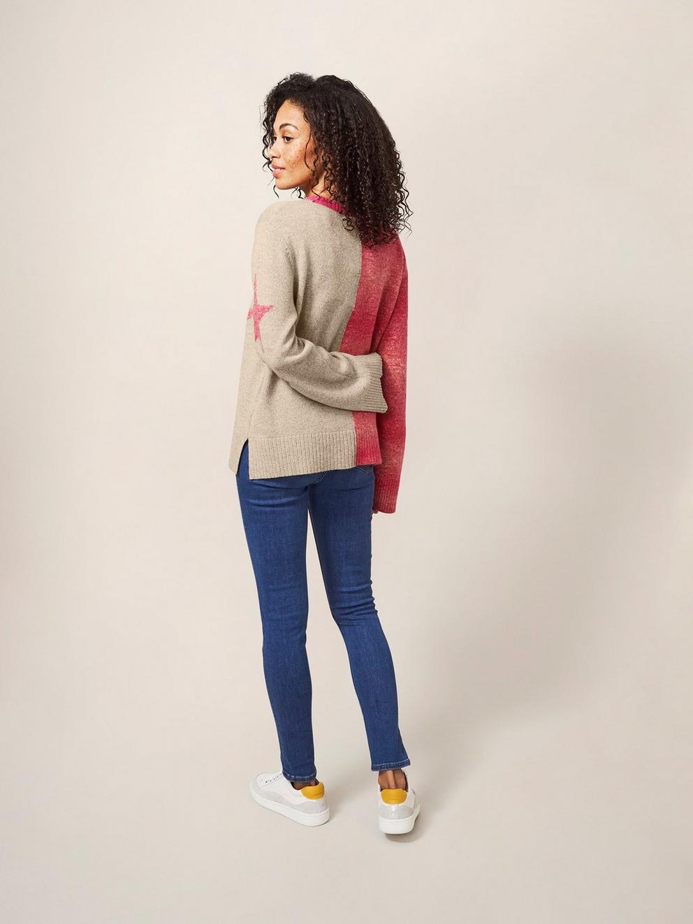 SPLIT STAR JUMPER in PINK MLT - MODEL BACK