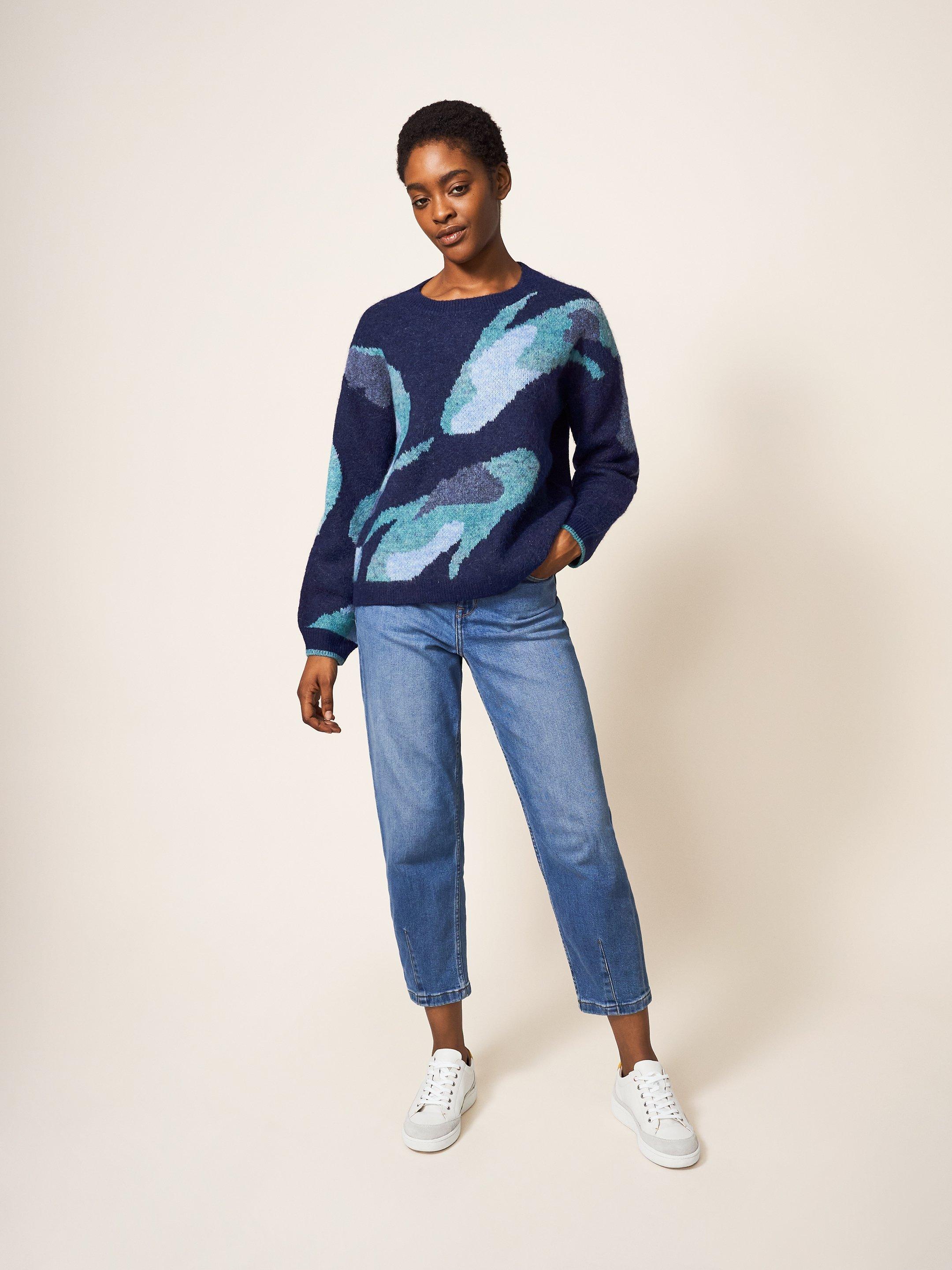 ABSTRACT KOI JUMPER in NAVY MULTI - MODEL FRONT