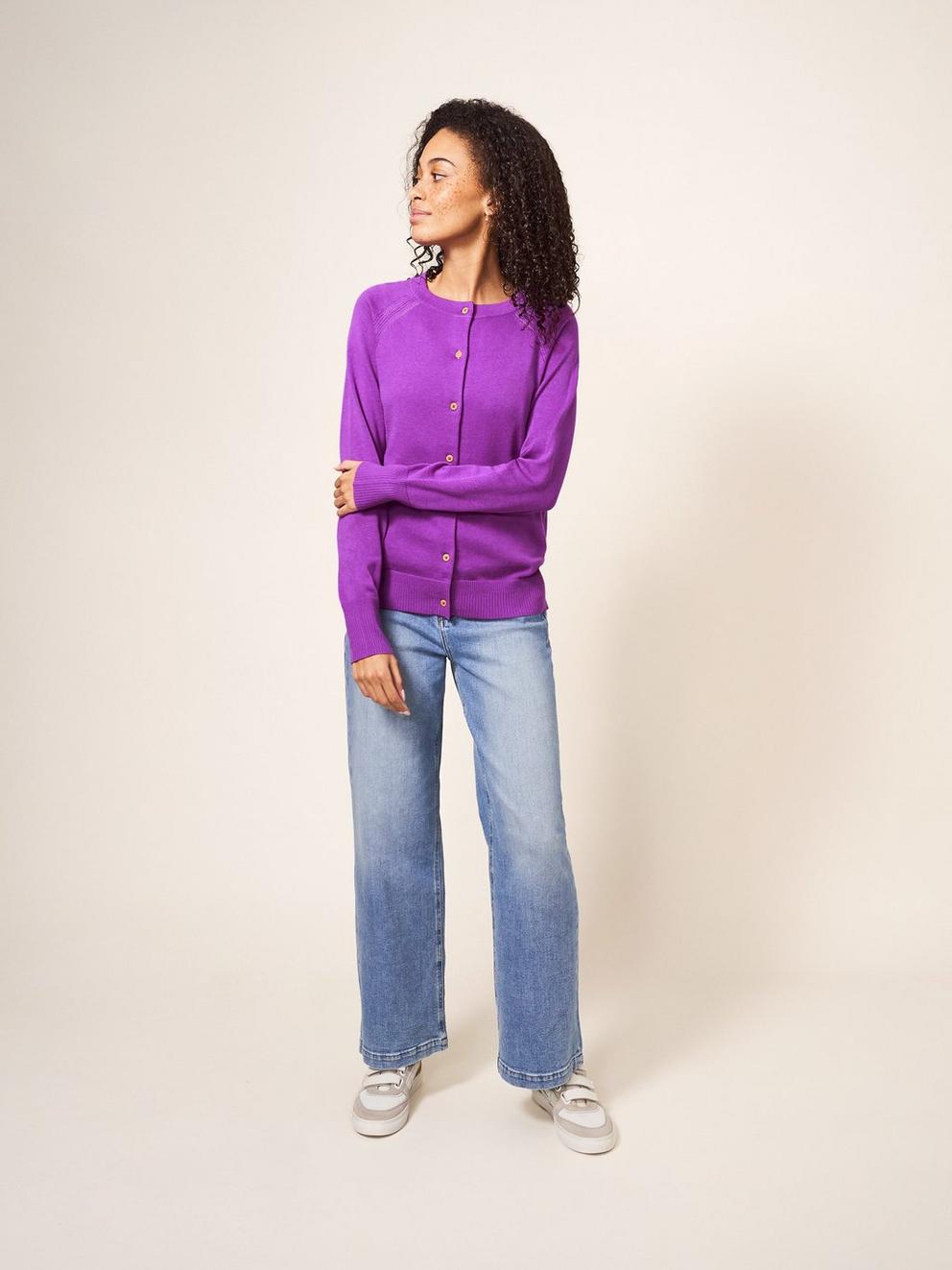 LULU CARDI in BRT PURPLE - MODEL FRONT