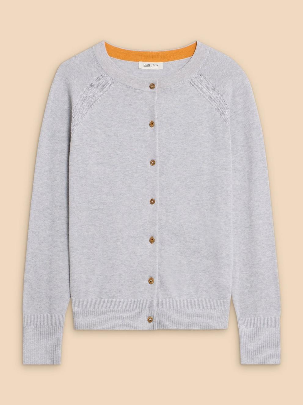 LULU CARDI in GREY MARL - FLAT FRONT