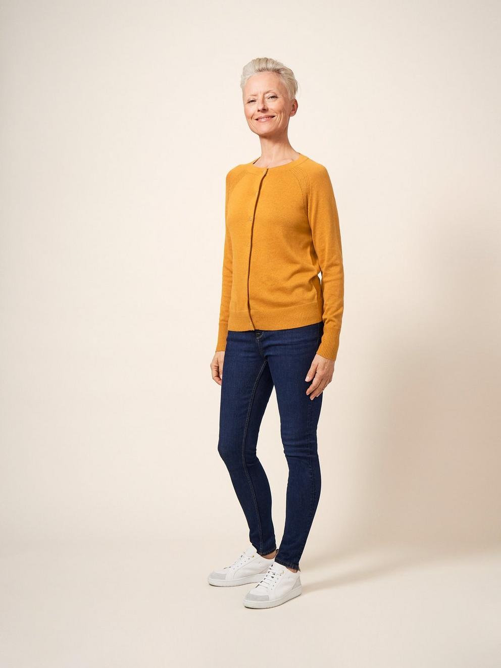 LULU CARDI in LGT BROWN - MODEL FRONT