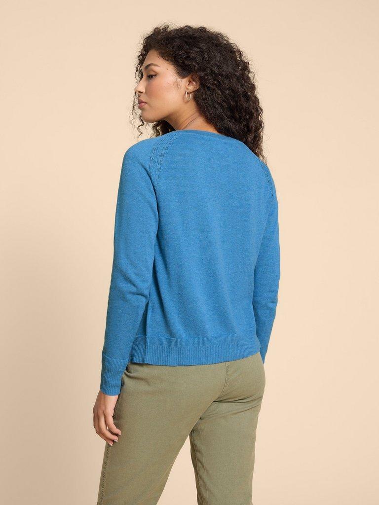 LULU CARDI in MID BLUE - MODEL BACK