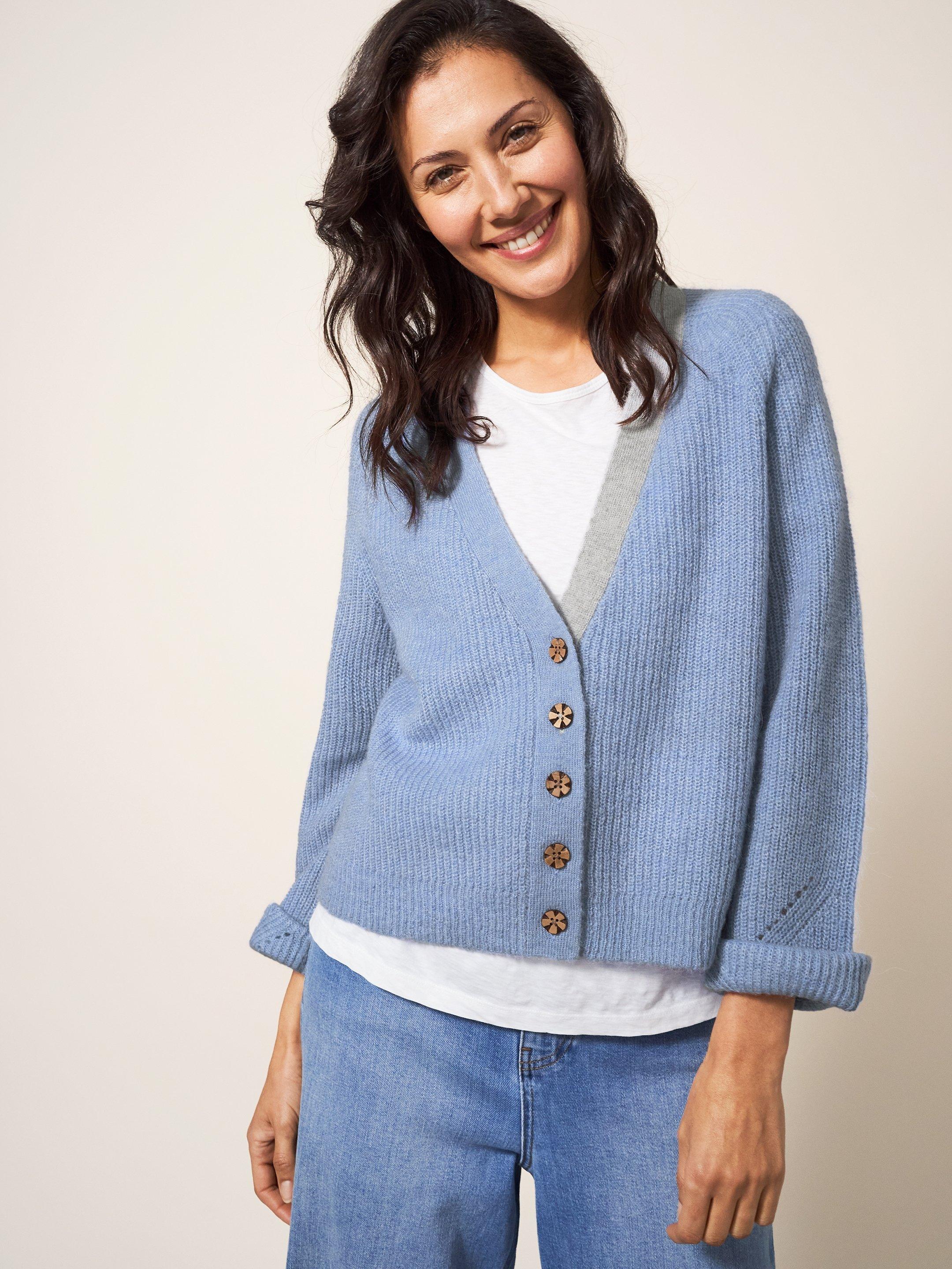 Denim Blue Basket Stitch Cardigan