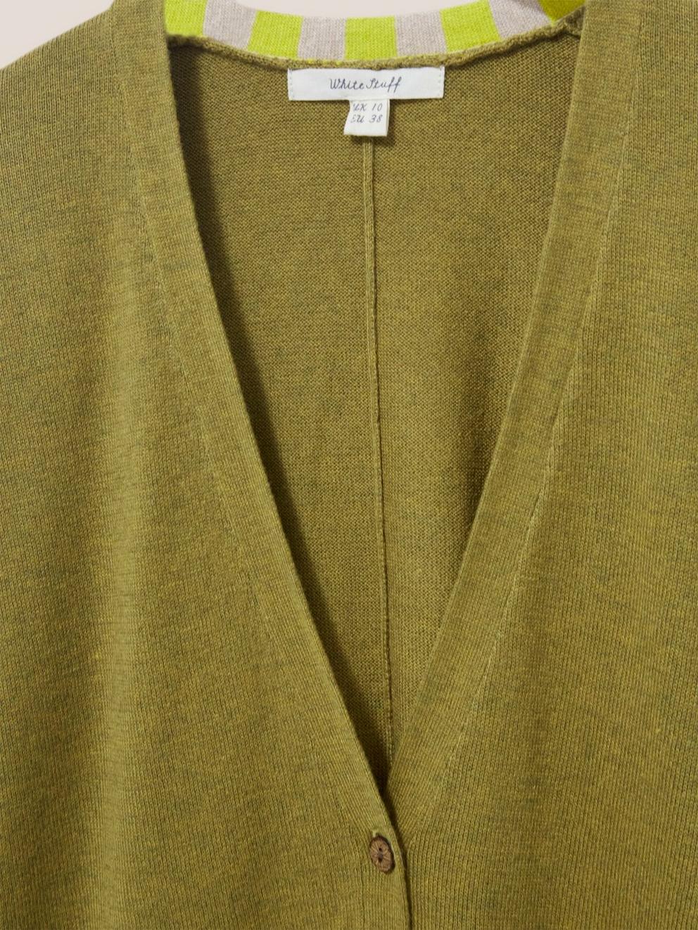 OLIVE CARDI in DEEP GRN - FLAT DETAIL