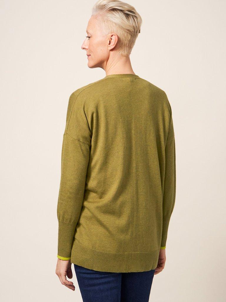 OLIVE CARDI in DEEP GRN - MODEL BACK