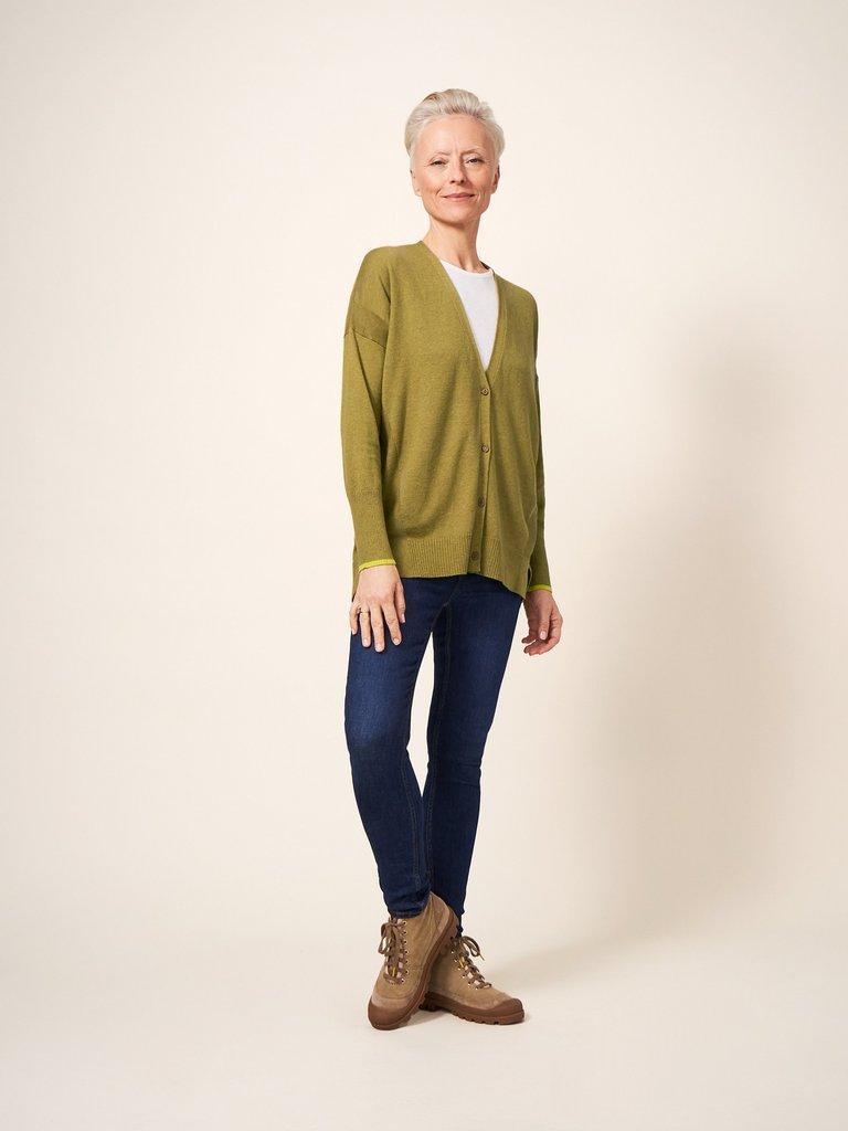 OLIVE CARDI in DEEP GRN - MODEL FRONT