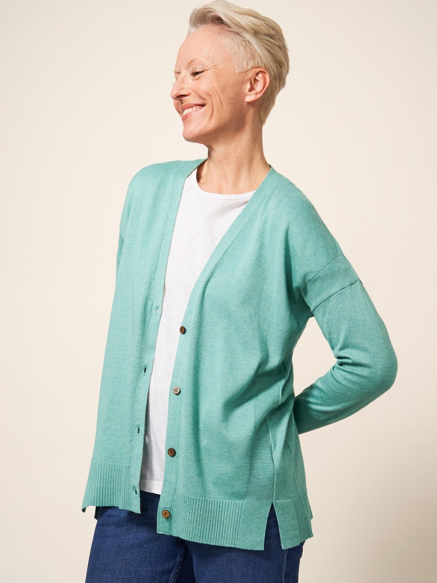 OLIVE CARDI in MID TEAL - LIFESTYLE