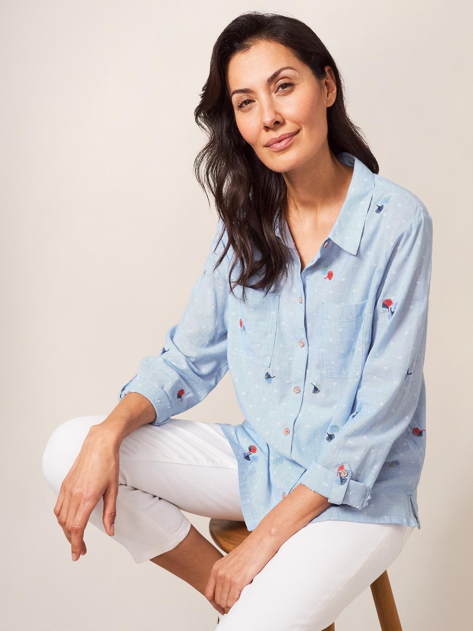 Emilia Stripe Emb Shirt in BLUE MLT - LIFESTYLE
