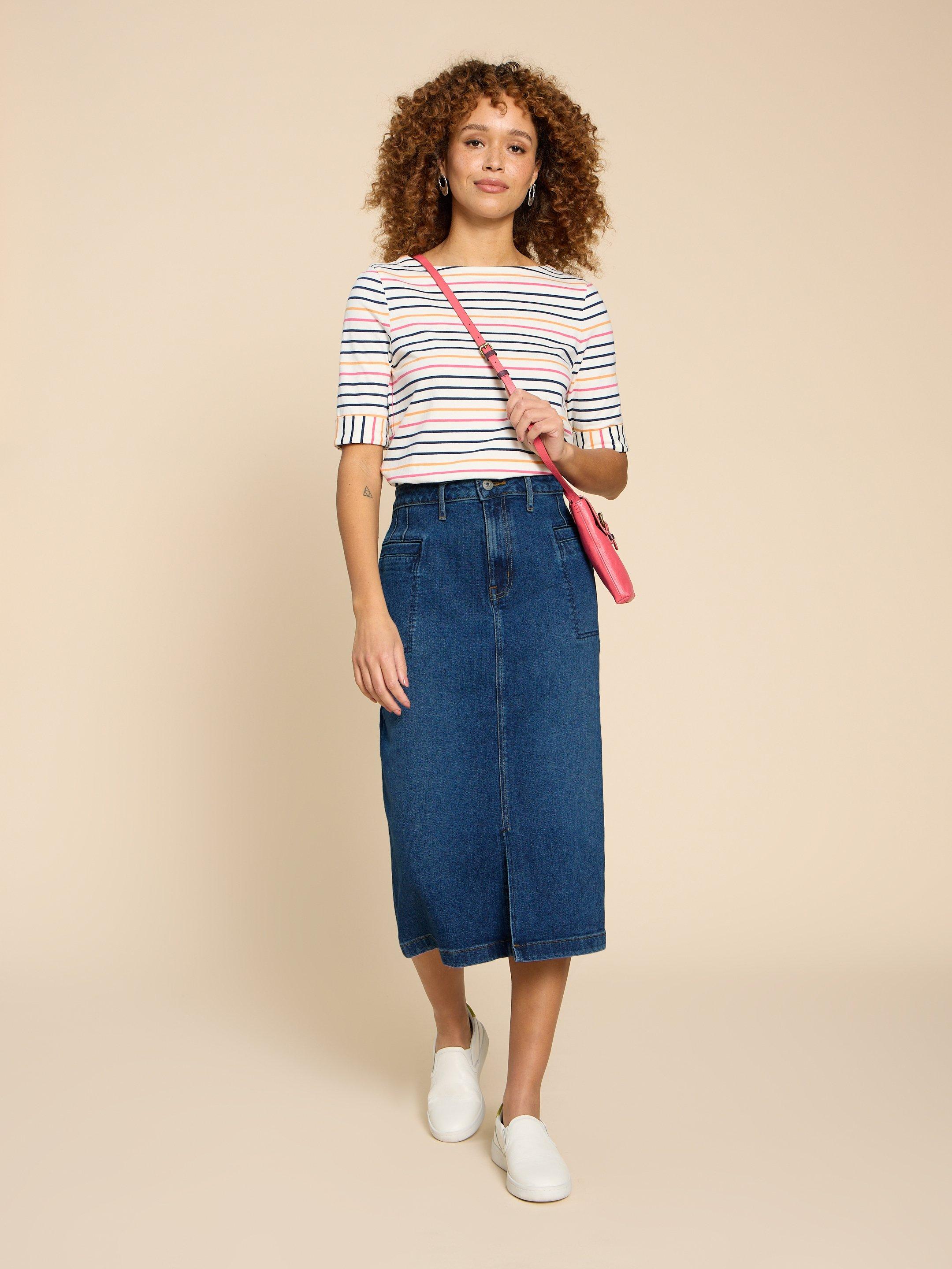 Penny Denim Midi Skirt in MID DENIM | White Stuff