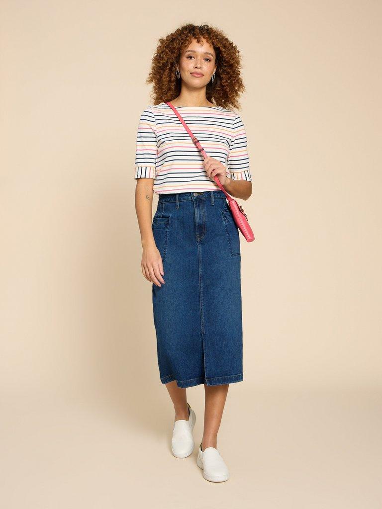 Penny Denim Midi Skirt in MID DENIM - LIFESTYLE