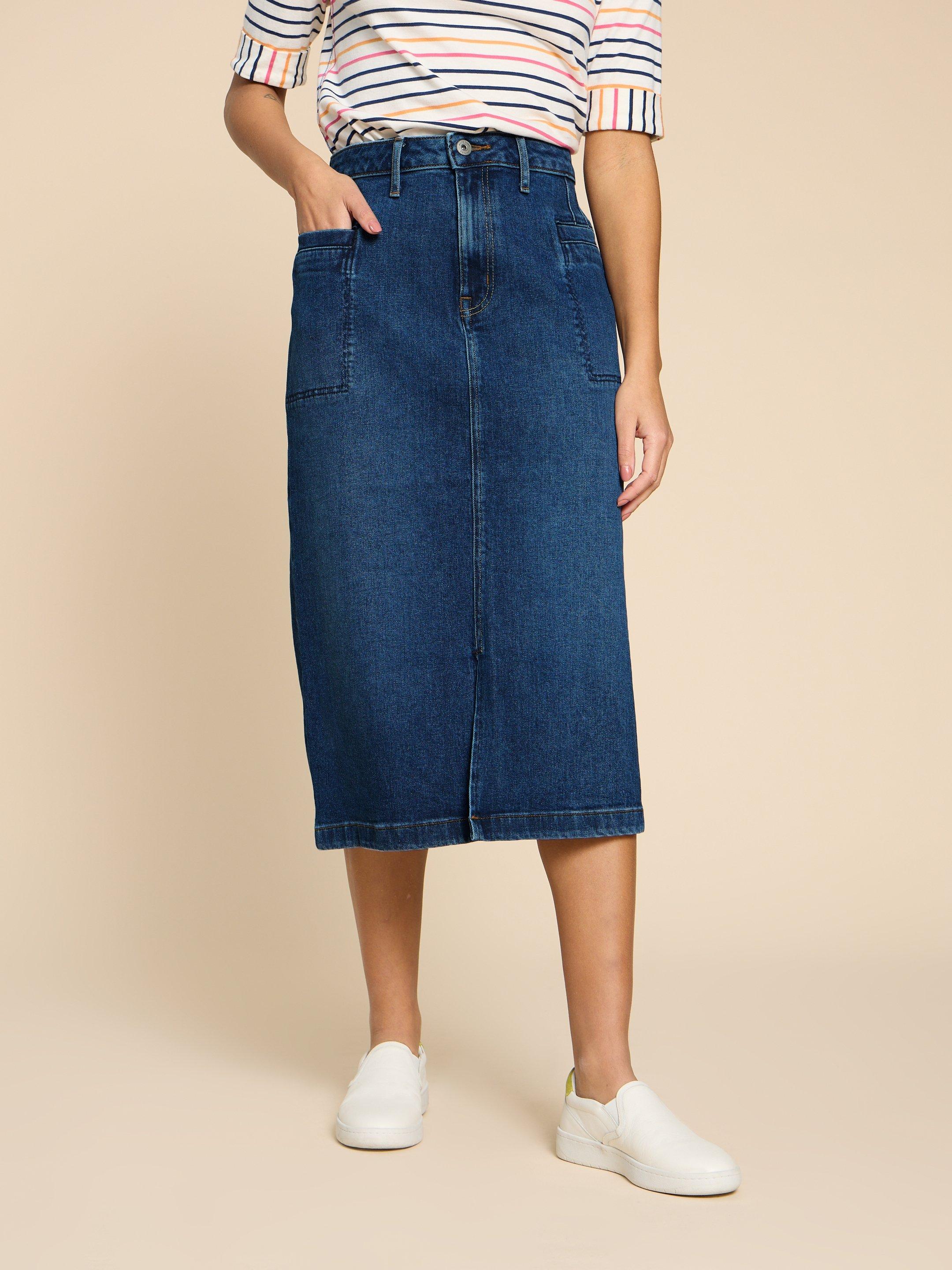 Penny Denim Midi Skirt in MID DENIM | White Stuff