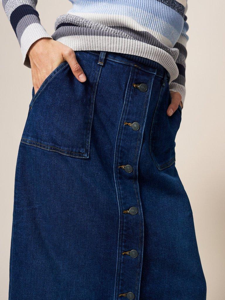 Colleen Denim Knee Length Skirt in DK DENIM - LIFESTYLE