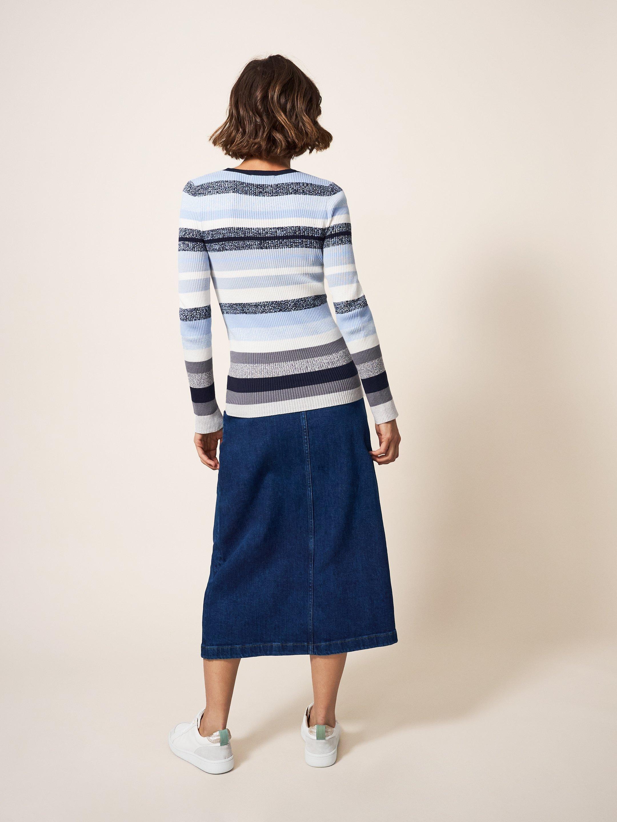 Colleen Denim Midi Skirt in DK DENIM - MODEL BACK
