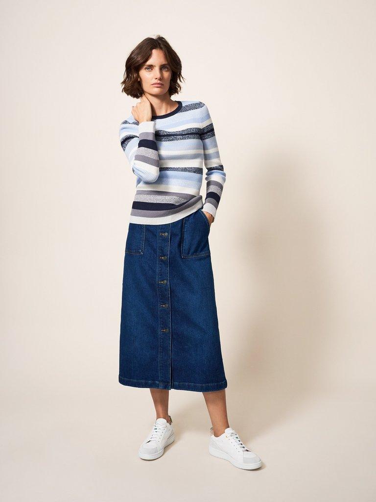 Colleen Denim Knee Length Skirt in DK DENIM White Stuff