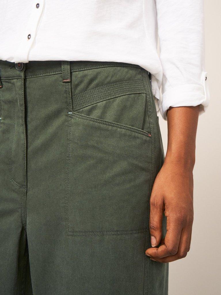 Harper Wide Leg Trouser in DK GREEN - MODEL DETAIL