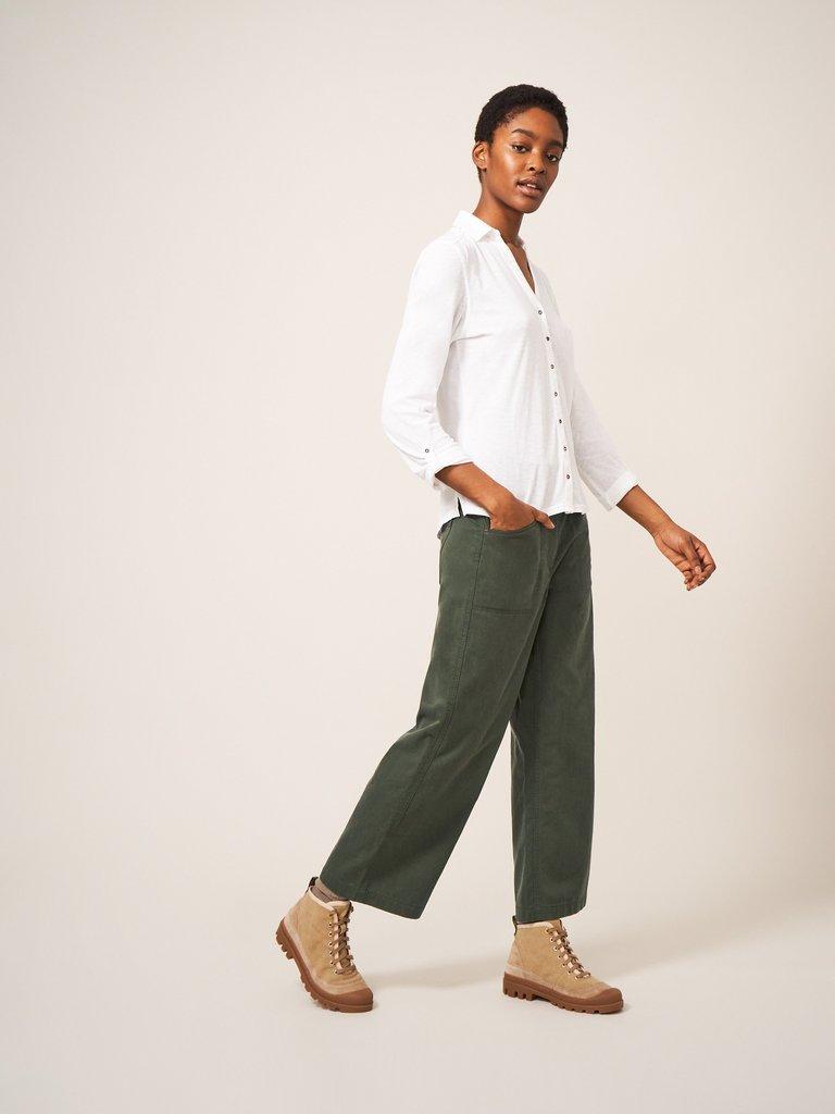 Green wide leg crop cheap pants