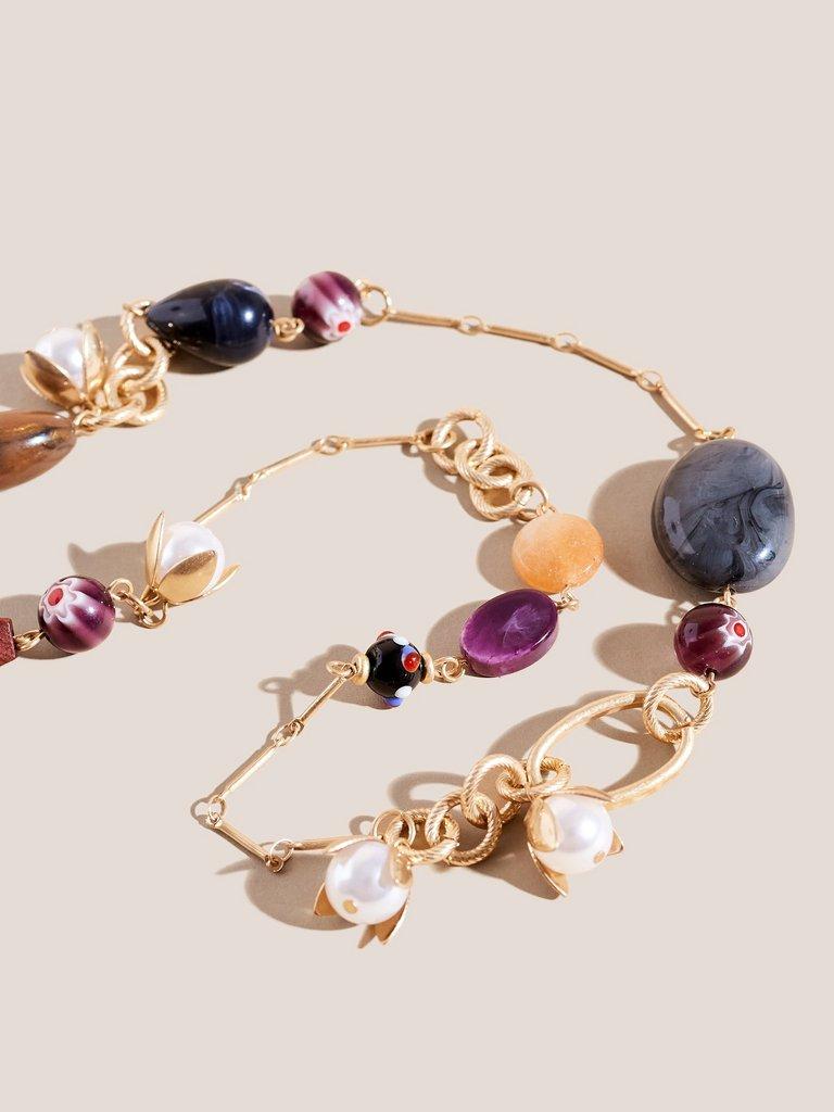 Pearl  Stone Long Necklace in ORANGE MLT - FLAT DETAIL