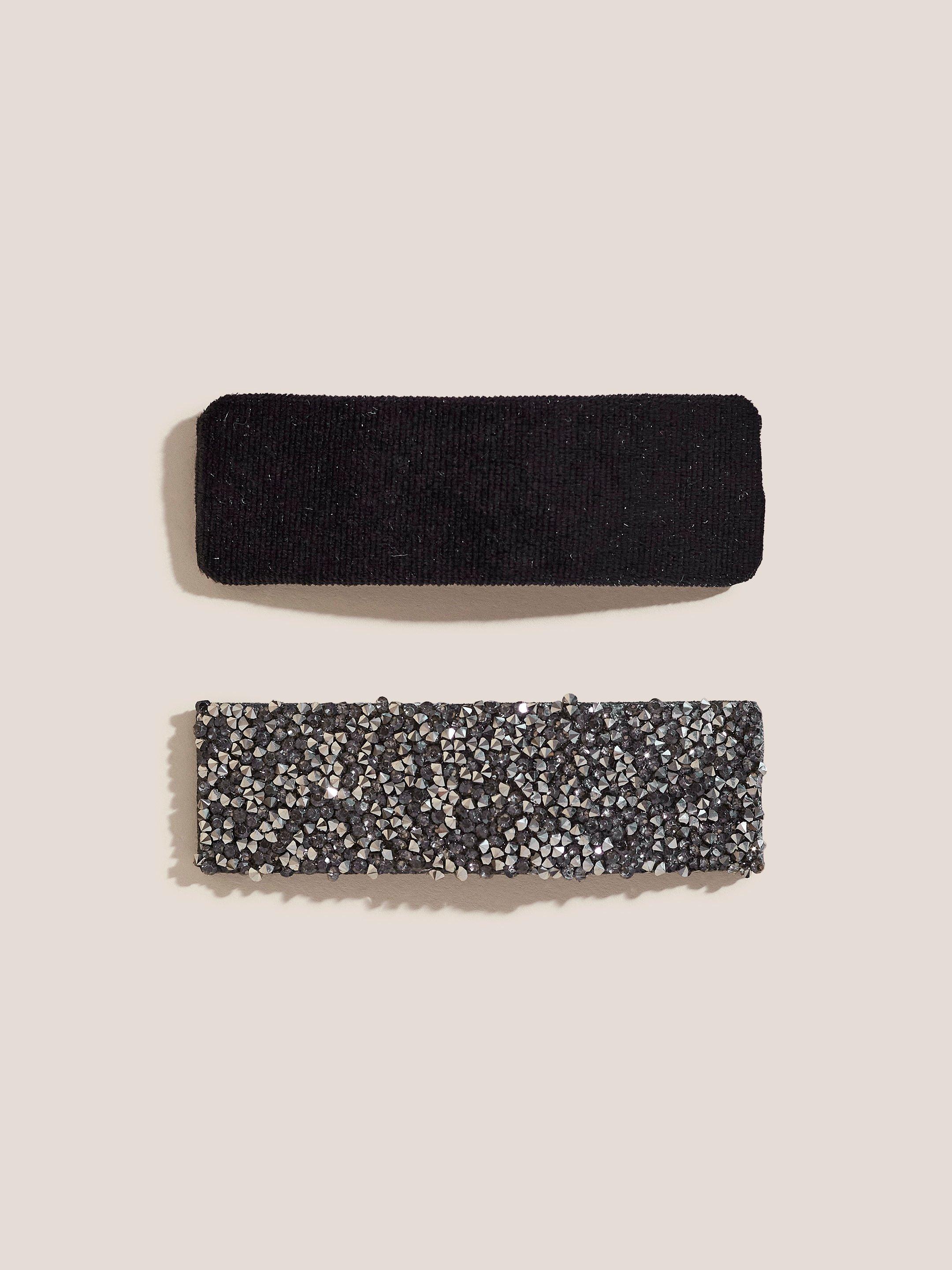 2 Pack Velvet Jewel Hair Slide in PURE BLK - FLAT FRONT