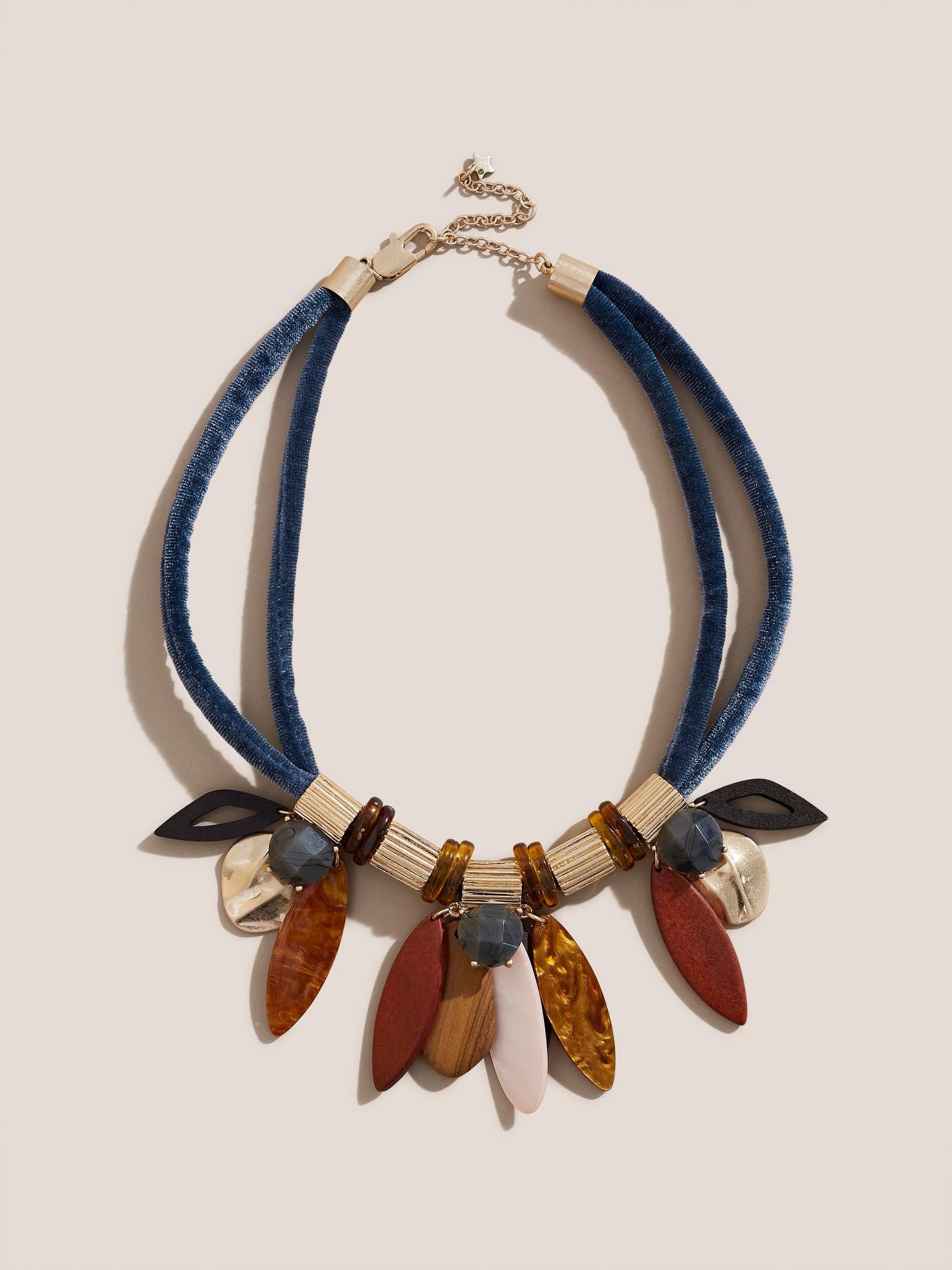 Statement Resin Leaf Necklace in RED MLT - FLAT FRONT