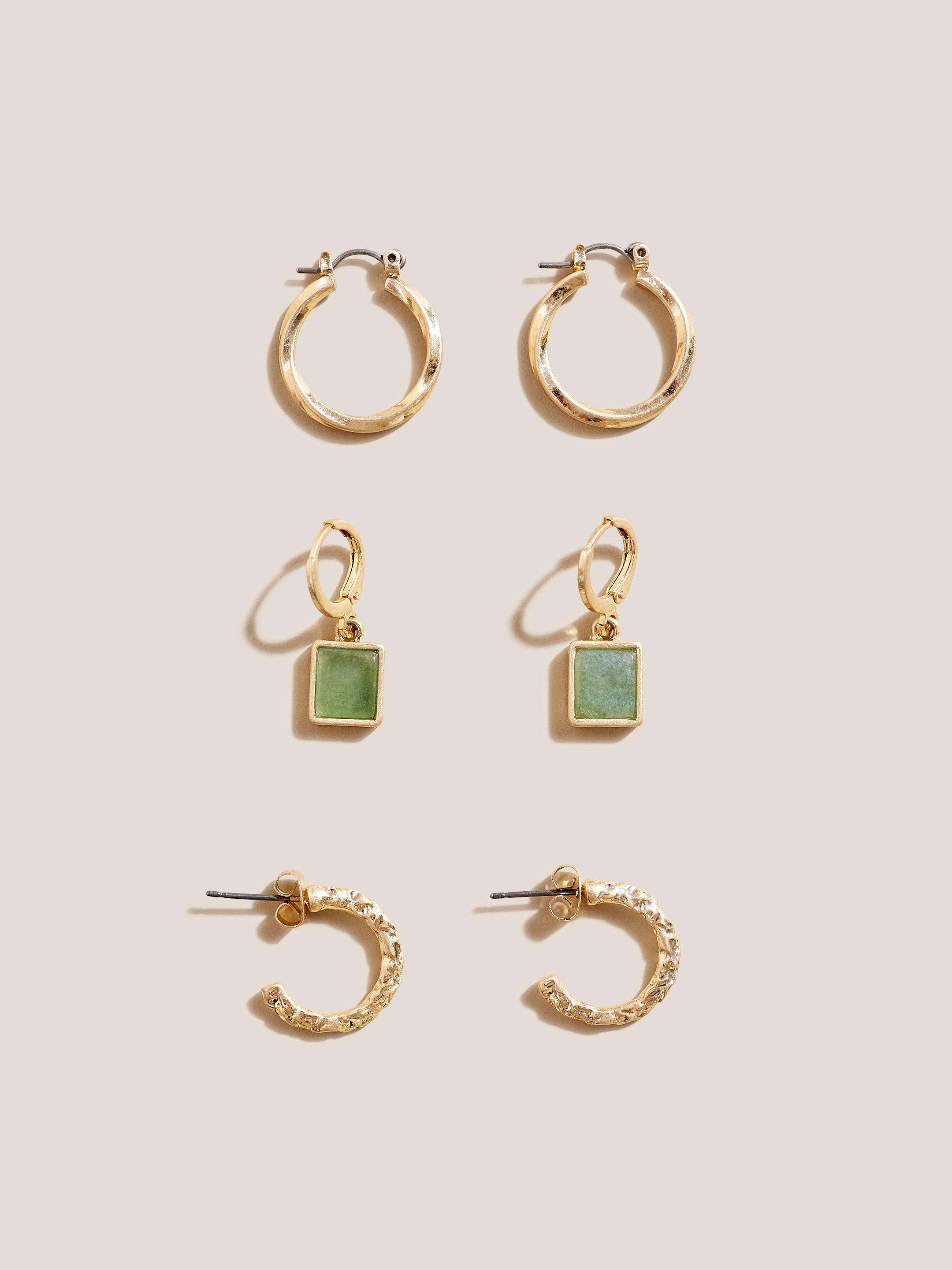 3 Pack Mixed Hoop Earrings in GREEN MLT - FLAT FRONT