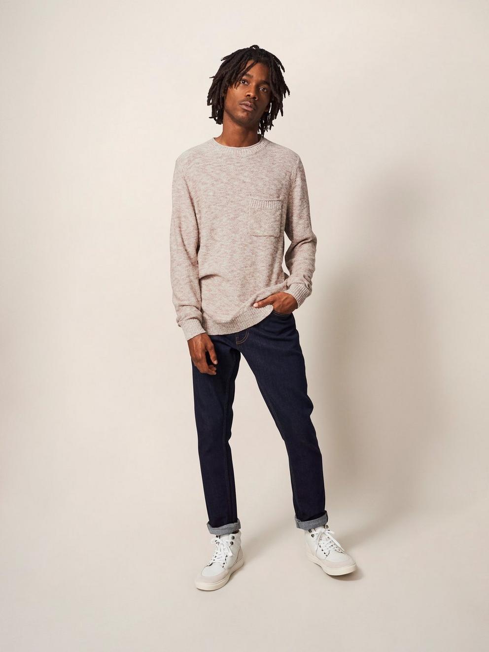 Grainger Pocket Crew in MID BROWN - MODEL FRONT