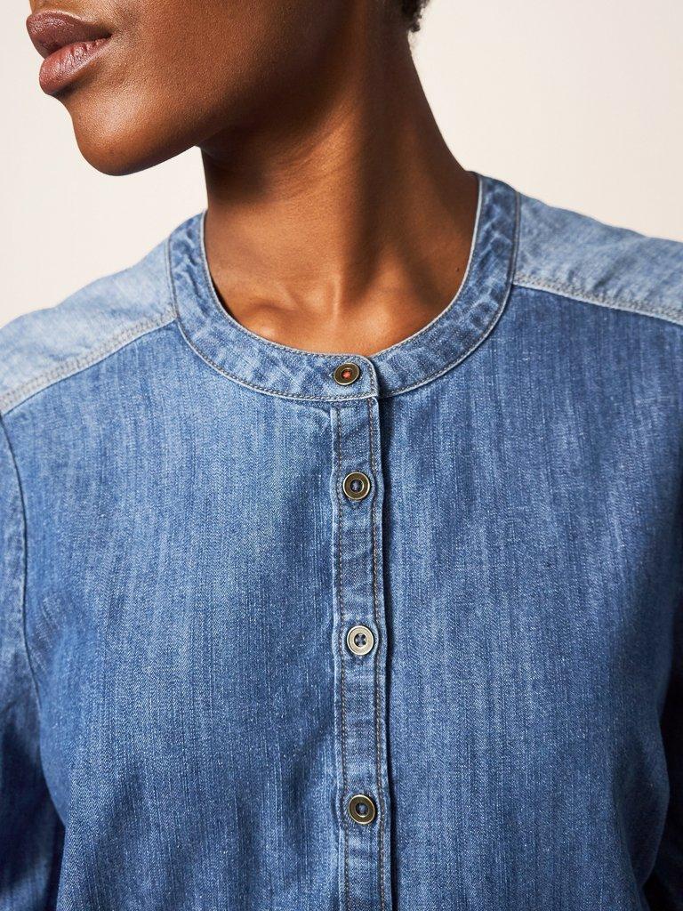 Jasmine Denim Shirt in MID DENIM - MODEL DETAIL