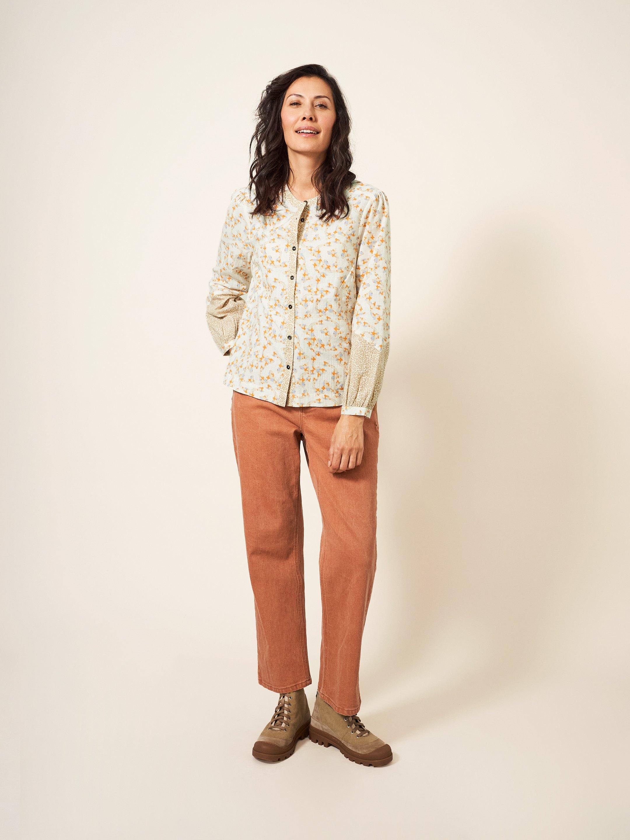 Jasmine Cotton Shirt in IVORY MLT - MODEL FRONT