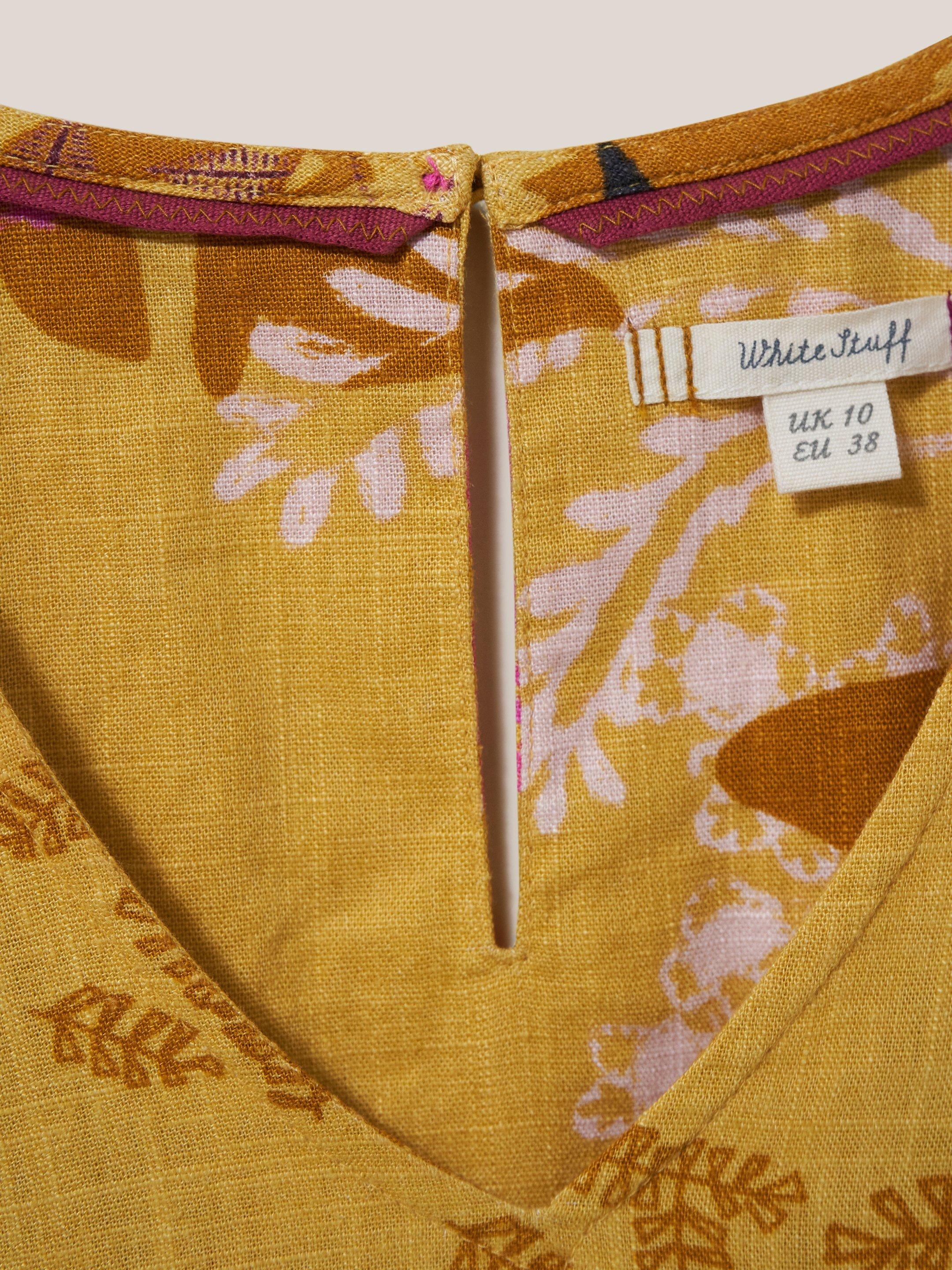 Kate Linen Blend Top in YELLOW MLT - FLAT DETAIL