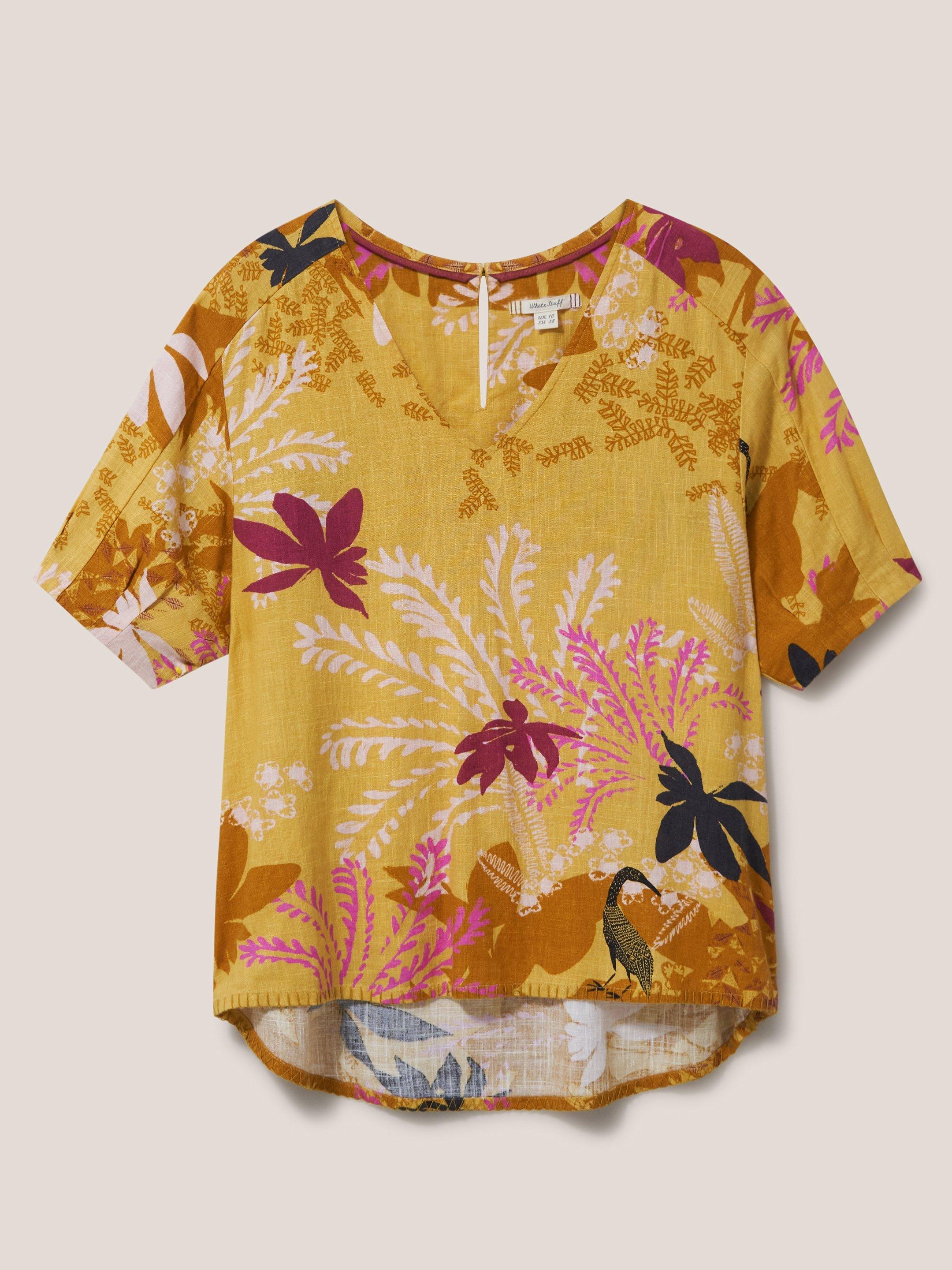 Kate Linen Blend Top in YELLOW MLT - FLAT FRONT