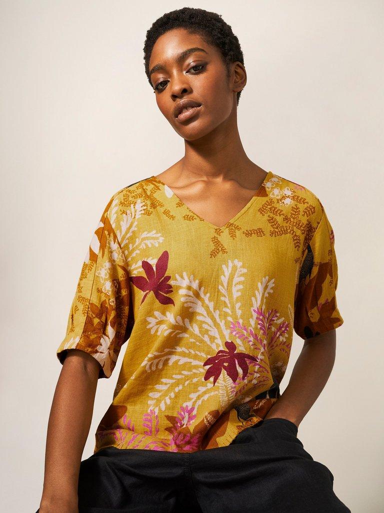 Kate Linen Blend Top in YELLOW MLT - LIFESTYLE