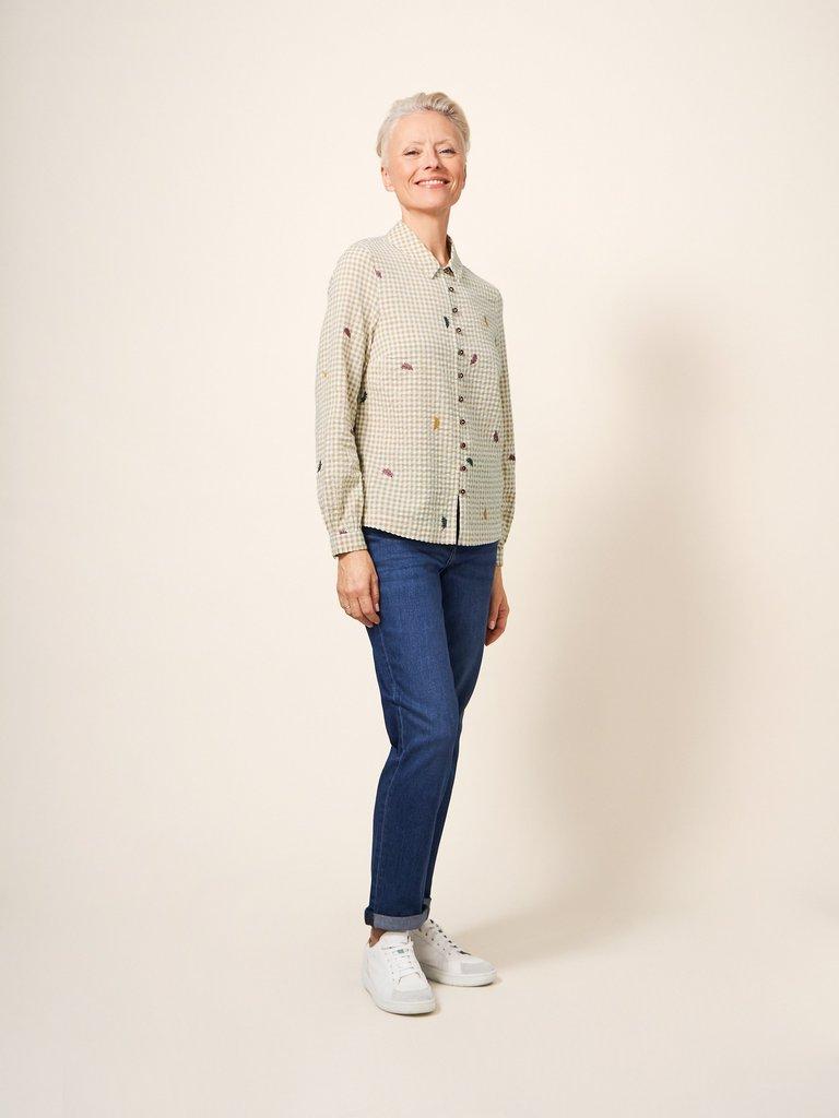 Madeline Embroidered Shirt in NAT MLT - MODEL FRONT