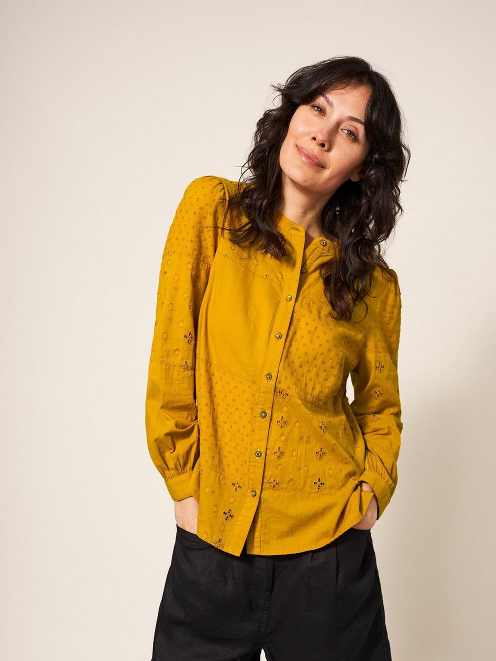 Patchwork Broderie Shirt in DARK TAN - LIFESTYLE