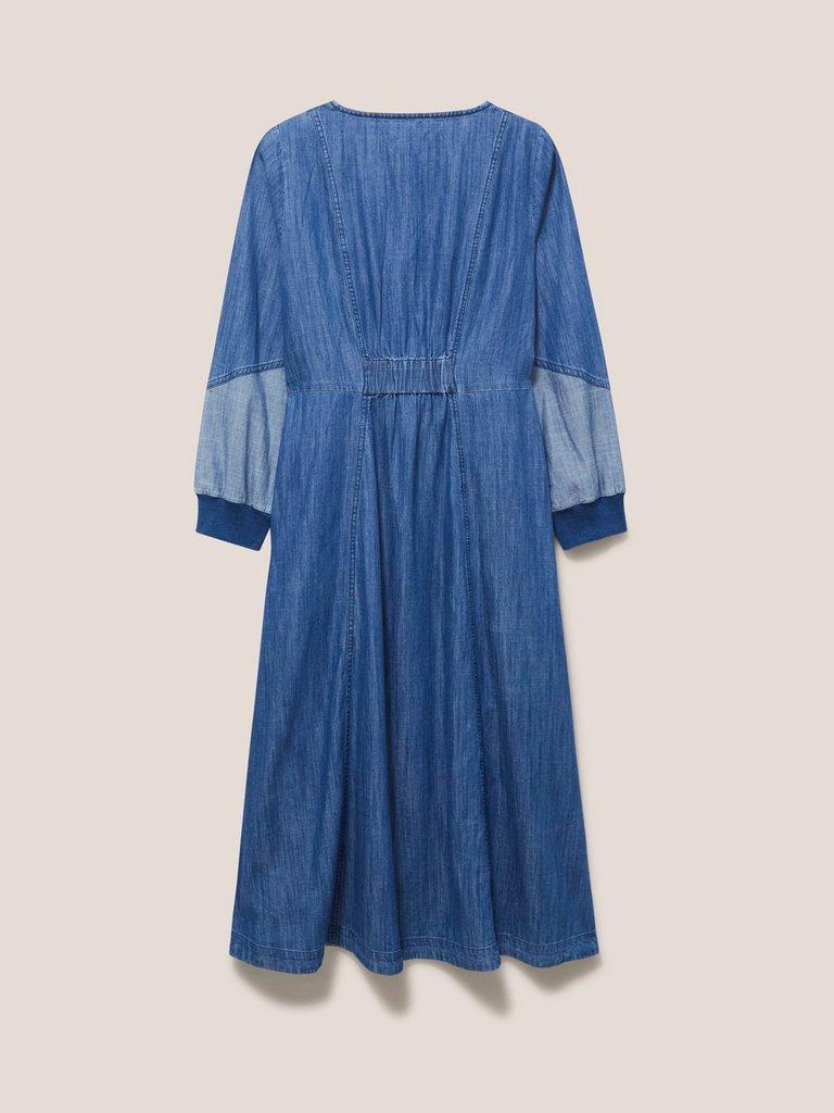 Jasmine Denim Midi Dress in MID DENIM - FLAT BACK