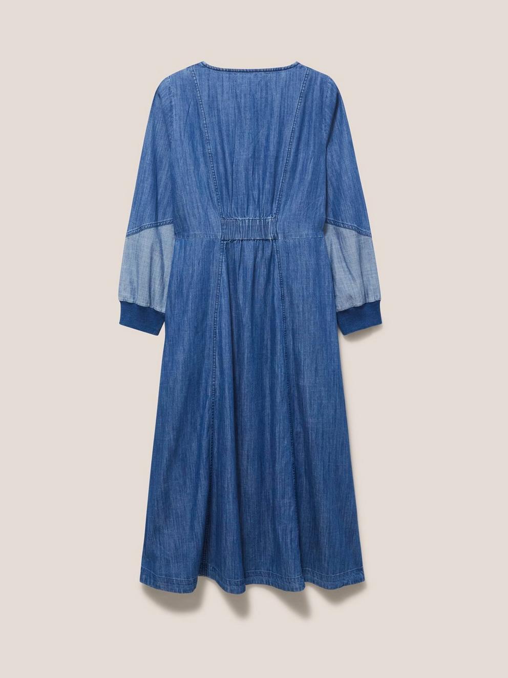 Jasmine Denim Midi Dress in MID DENIM - FLAT BACK