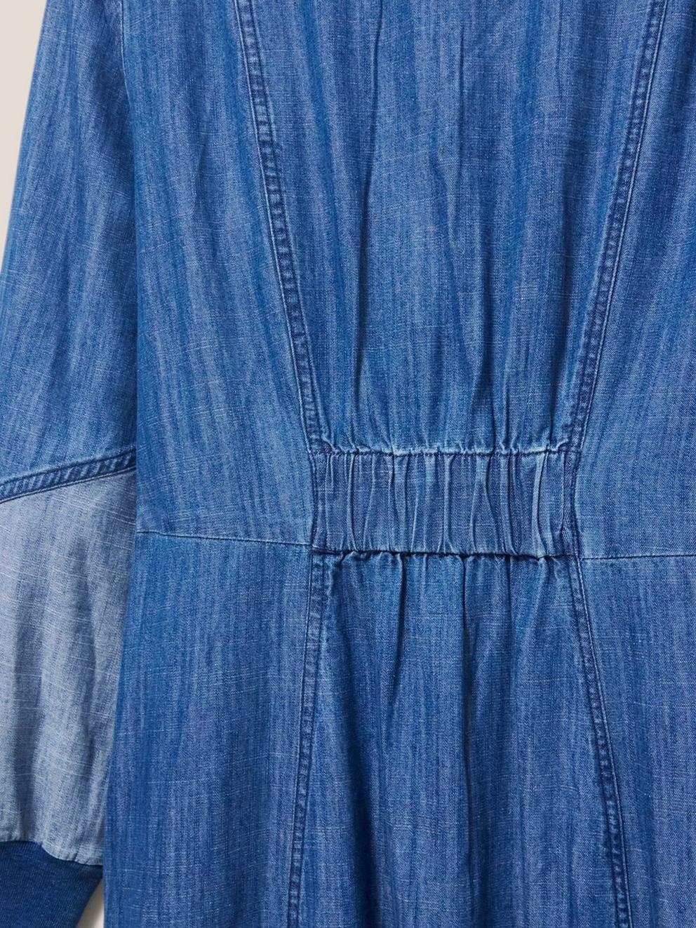 Jasmine Denim Midi Dress in MID DENIM - FLAT DETAIL