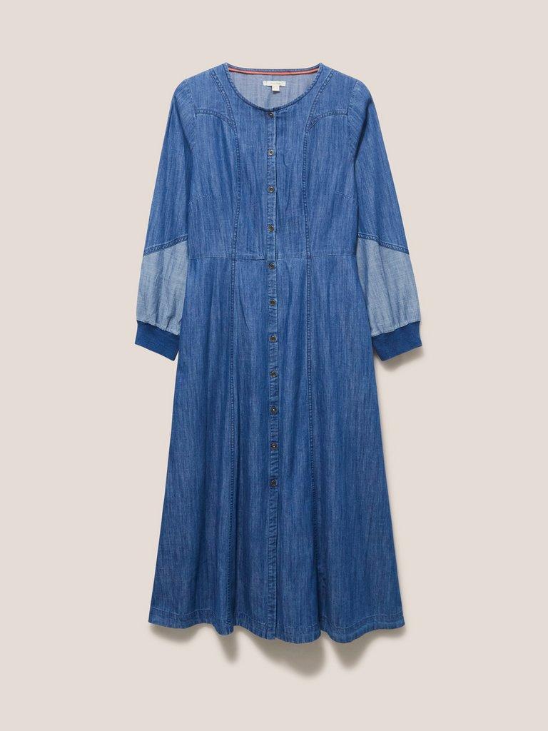 Jasmine Denim Midi Dress in MID DENIM - FLAT FRONT