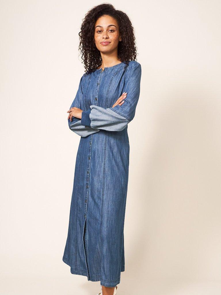 Jasmine Denim Midi Dress in MID DENIM | White Stuff