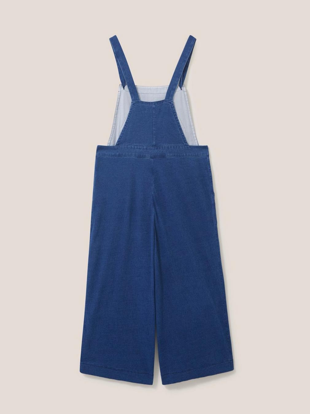 Debbie Jersey Dungaree in MID DENIM - FLAT BACK