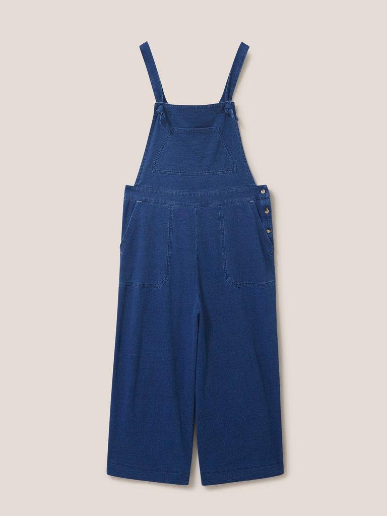 Debbie Jersey Dungaree in MID DENIM - FLAT FRONT