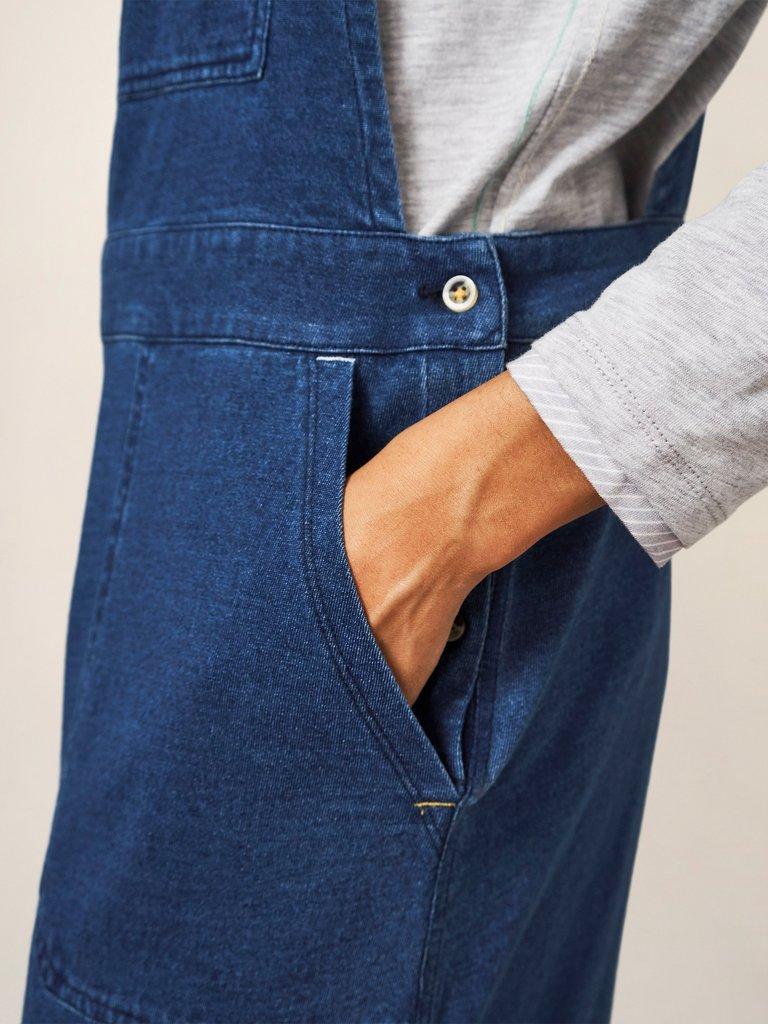 Debbie Jersey Dungaree in MID DENIM - MODEL DETAIL