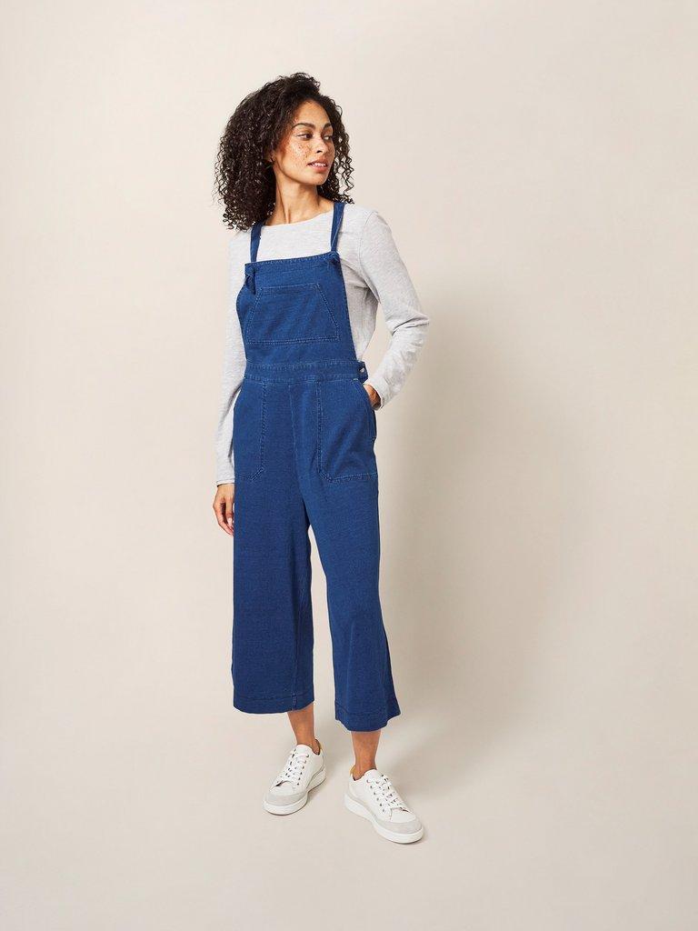 Kelly Wide Leg Dungarees in MID DENIM