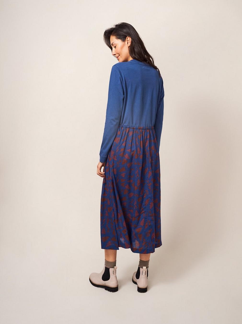 Sadie Midi Dress in NAVY MULTI - MODEL BACK