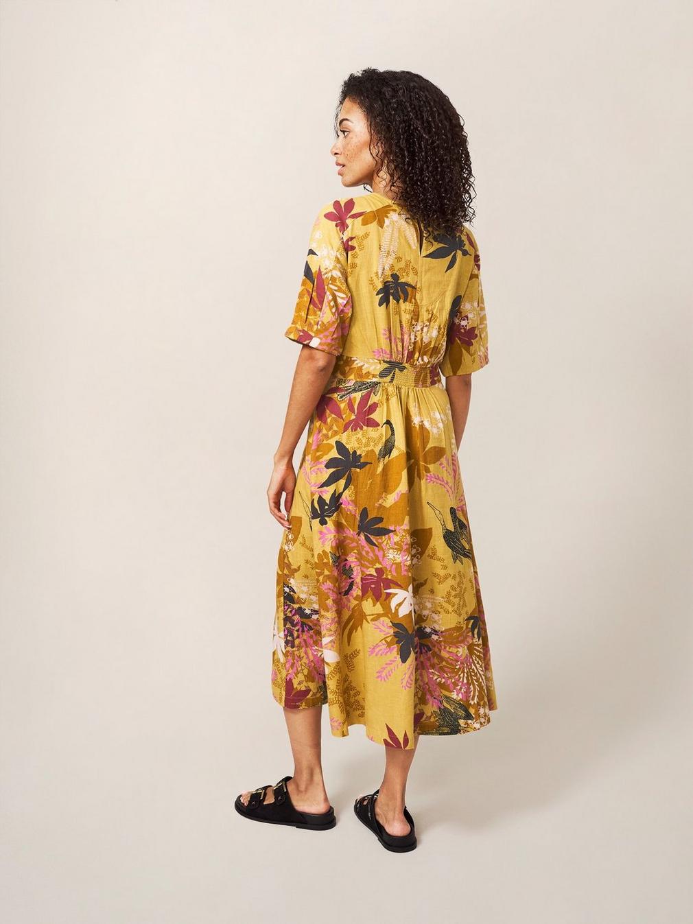 Kate Midi Dress in YELLOW MLT - MODEL BACK