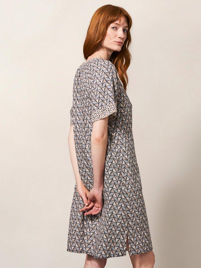 Cora Linen Blend Dress in NAT MLT - MODEL BACK