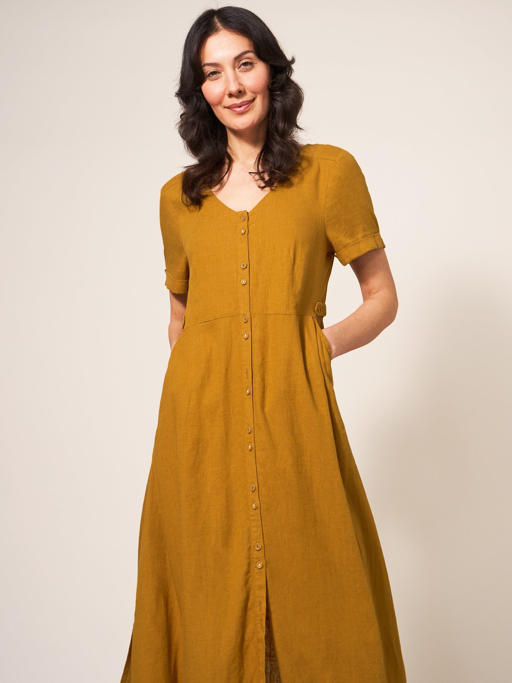 Ivy Dress in MID TAN - MODEL FRONT