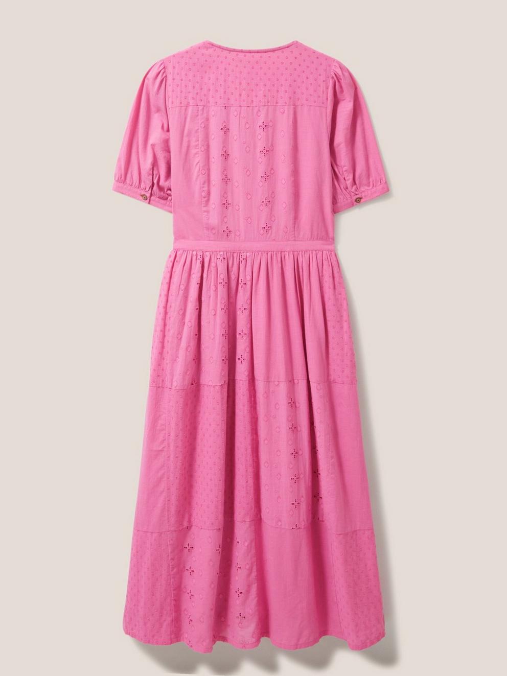 Patchwork Broderie Midi Dress in BRT PINK - FLAT BACK