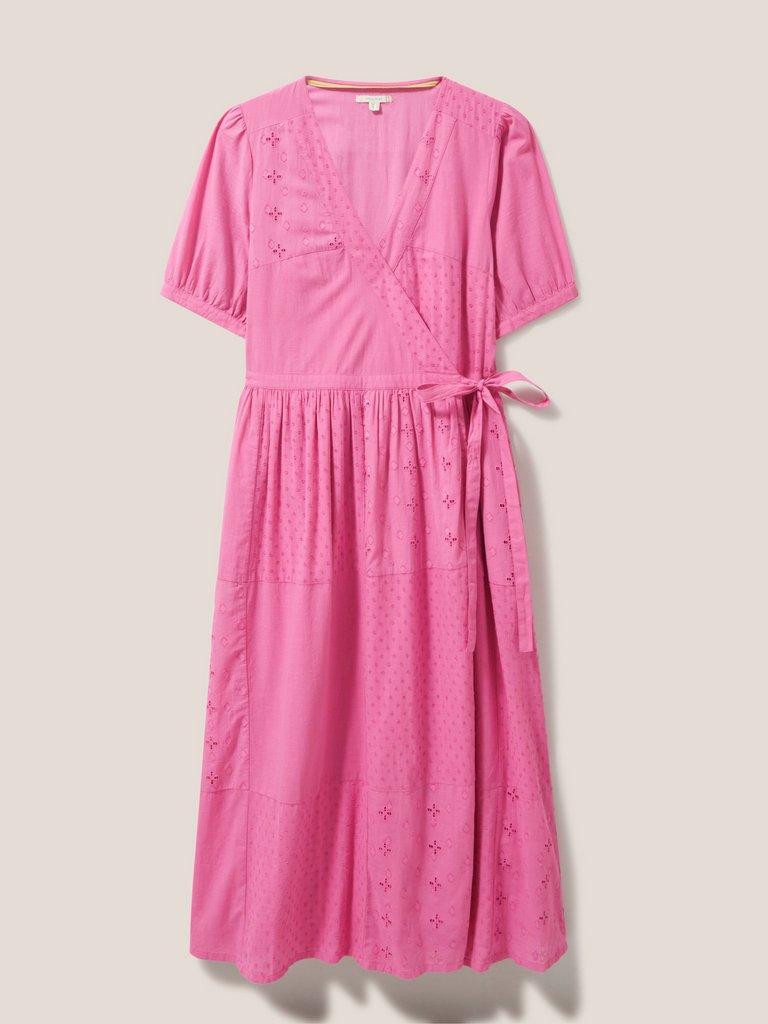 Patchwork Broderie Midi Dress in BRT PINK - FLAT FRONT