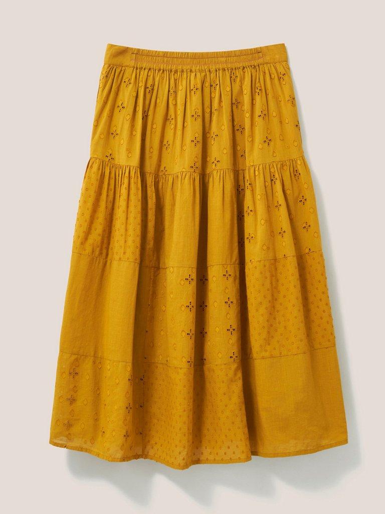 Patchwork Broderie Midi Skirt in MID TAN - FLAT BACK