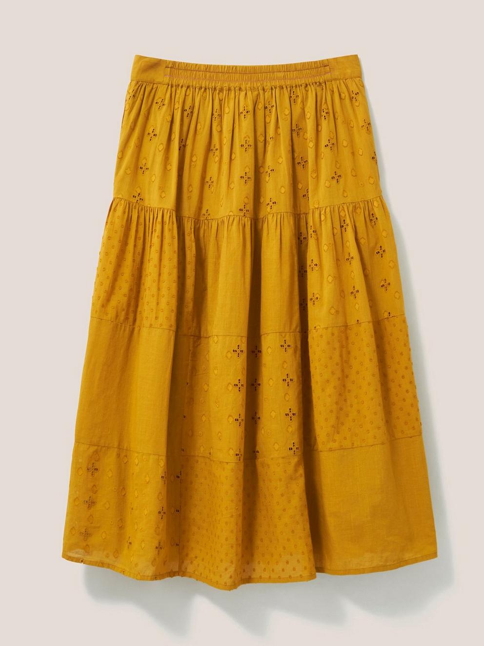 Patchwork Broderie Midi Skirt in MID TAN - FLAT BACK