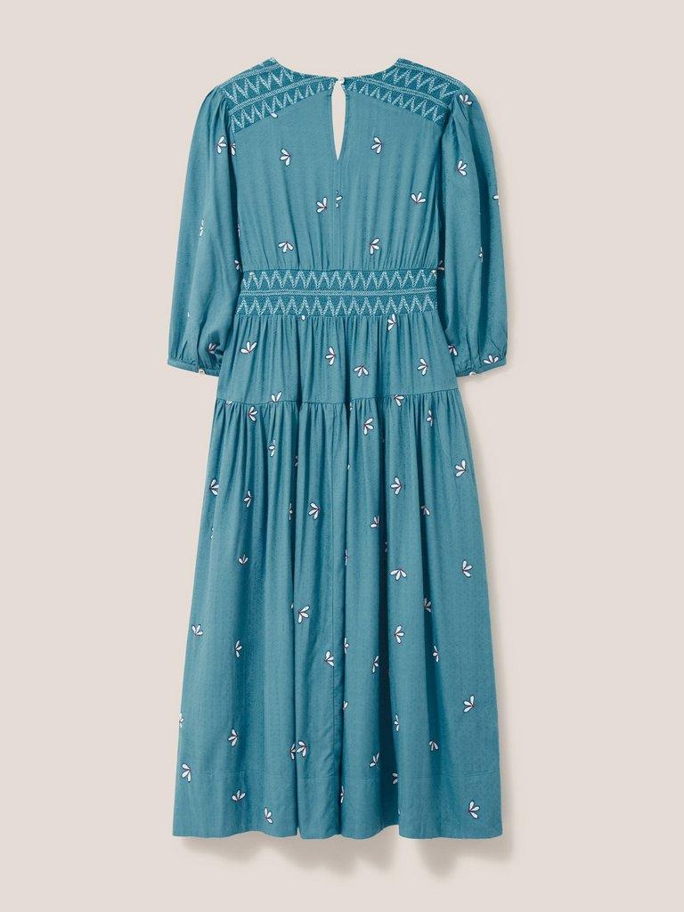 Maude Embroidered Dress in TEAL MLT - FLAT BACK
